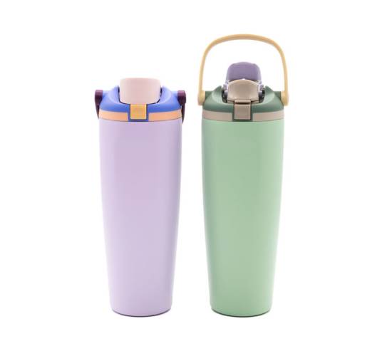 Portable stainless steel water bottle with straw
