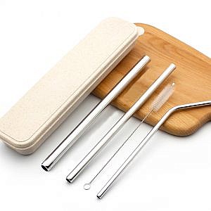 Stainless Steel 3-pc Straw set with brush & box